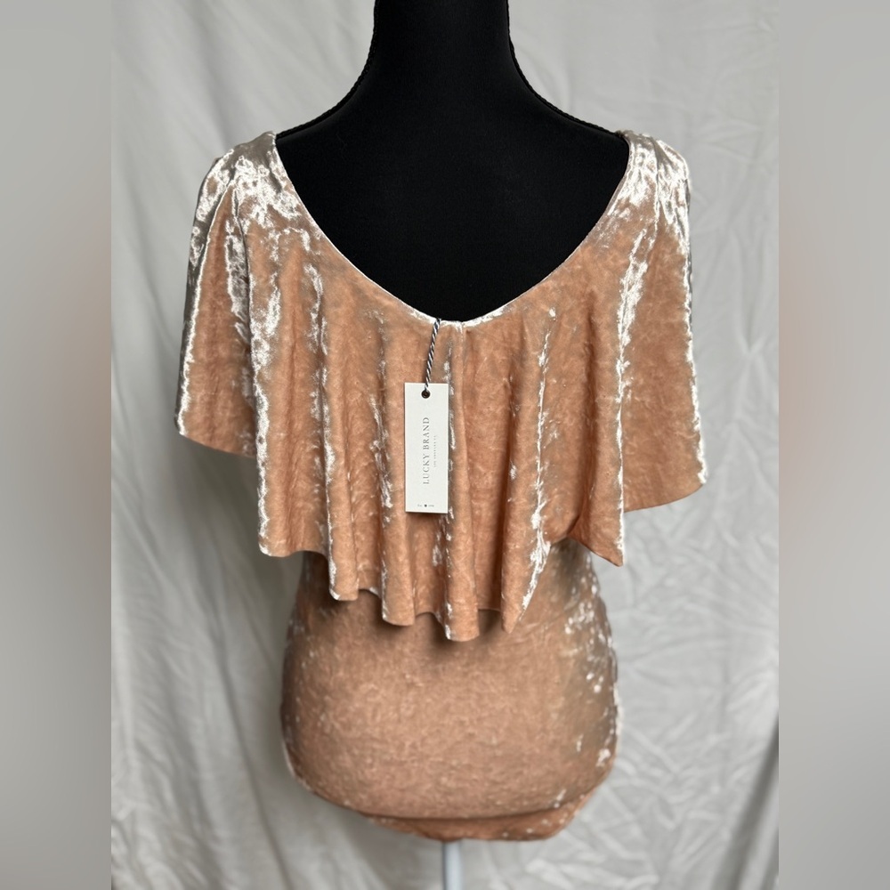 Lucky Brand Velvet Ruffle Bodysuit in Pink - Picture 5 of 9